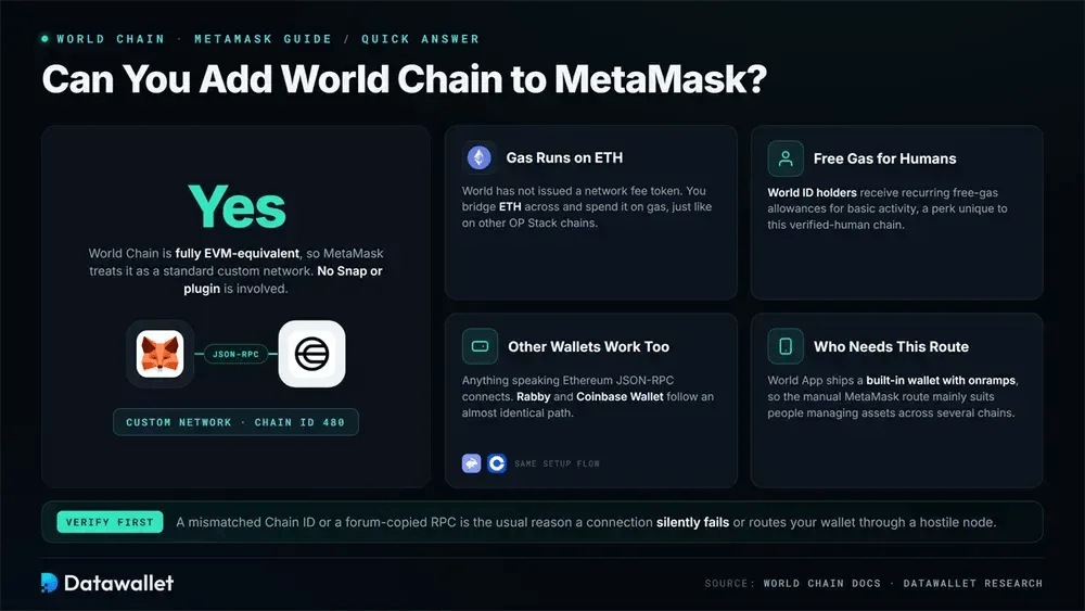 ¿Puedes añadir World Chain a MetaMask?