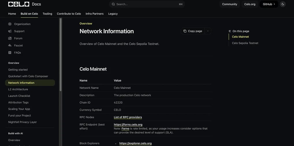 Celo RPC 和 Chain ID