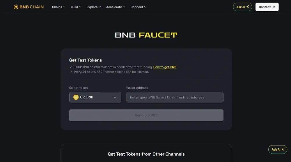 Comment obtenir des jetons BNB de testnet