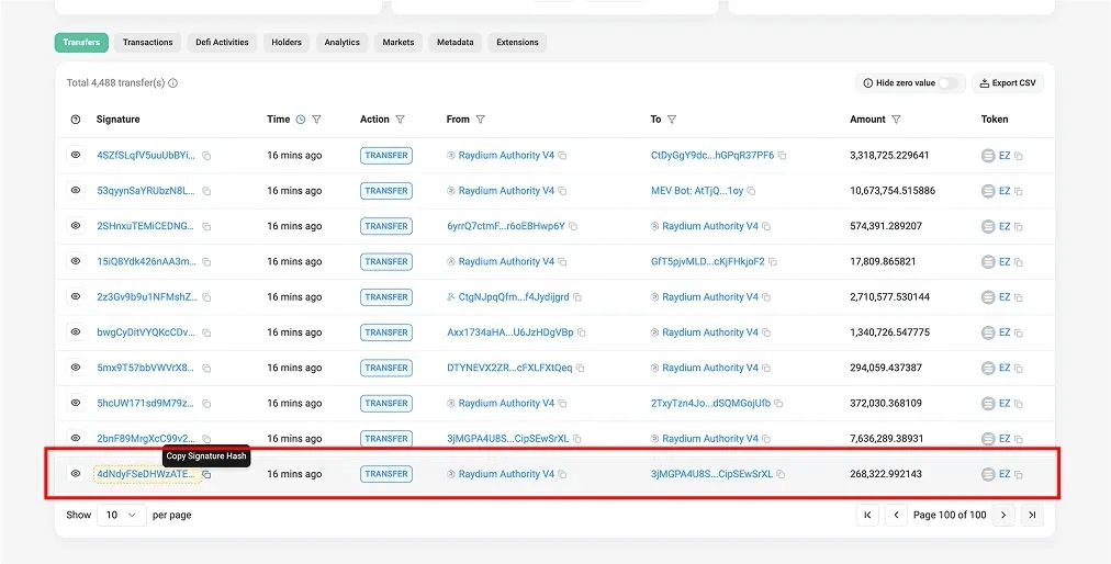 Localiser le Hash de transaction de liquidité