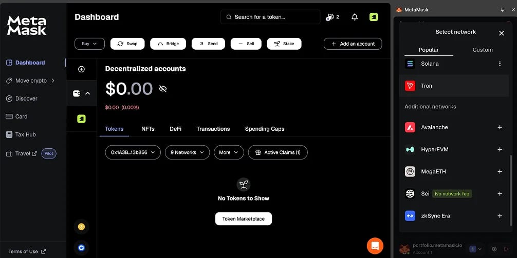 将 Tron 添加到 MetaMask