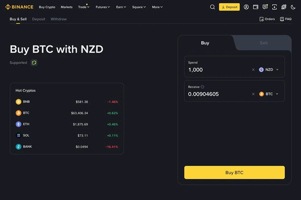 Купить криптовалюту с помощью BNZ