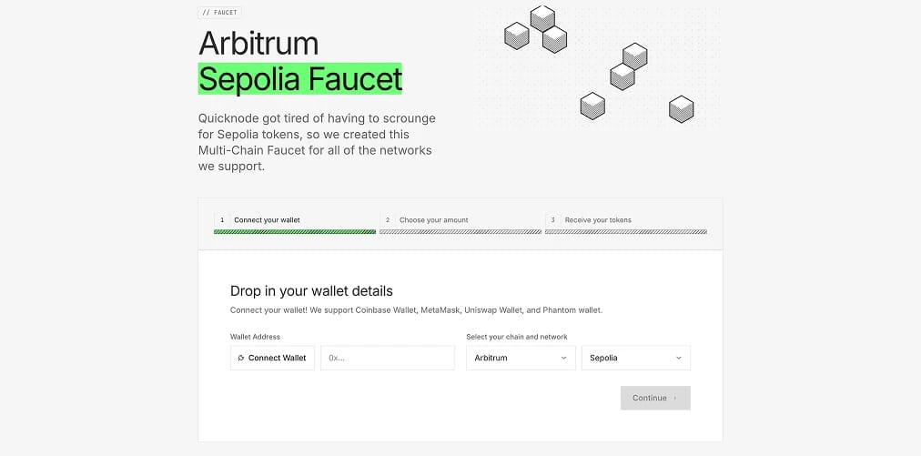 Obtén tokens de testnet de Arbitrum en un faucet