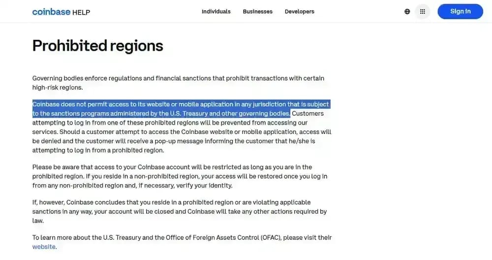 Quels pays Coinbase restreint-il