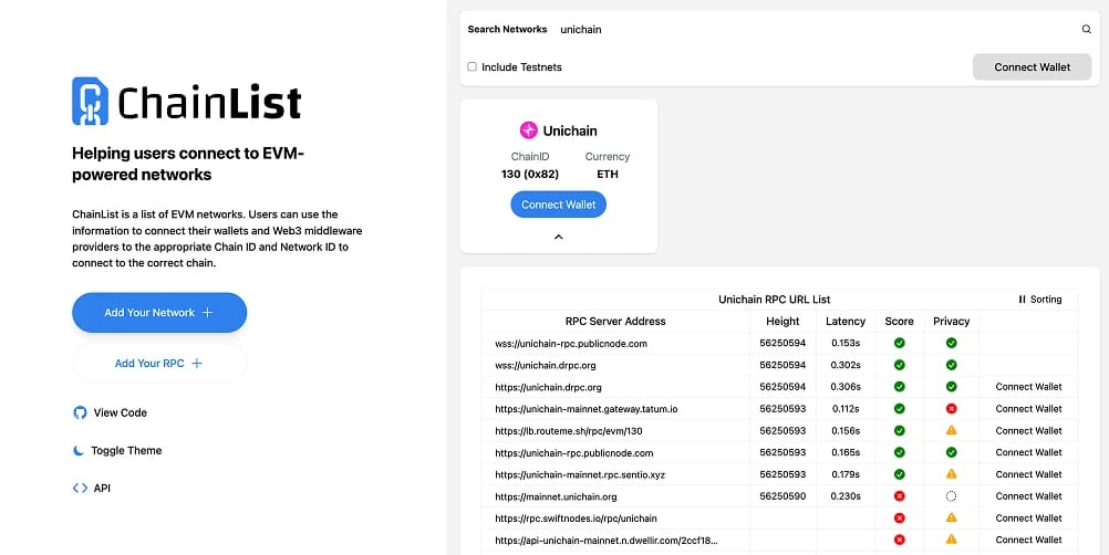 Add Unichain to MetaMask