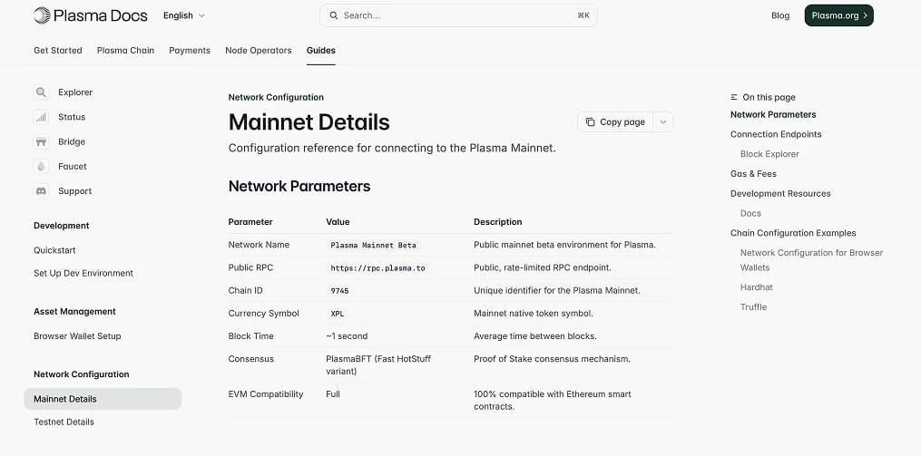 RPC et ID de chaîne du mainnet Plasma
