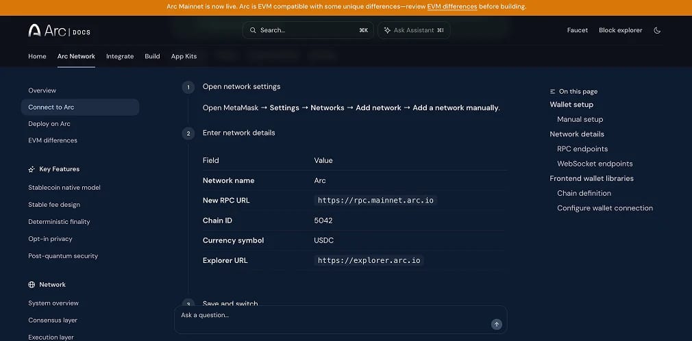 Arc Mainnet RPC and Chain ID